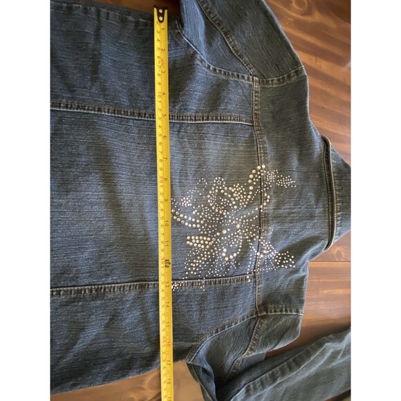 Y2K Vintage Arizona Women Sz Large Denim Jean Jeweled Jacket Snaps Preppy - Picture 15 of 16